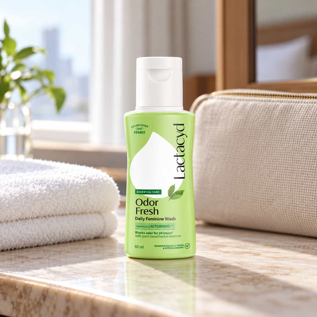 Lactacyd Odor Fresh Daily Feminine Wash — 1 × 60 ml — lifestyle setting, props not included