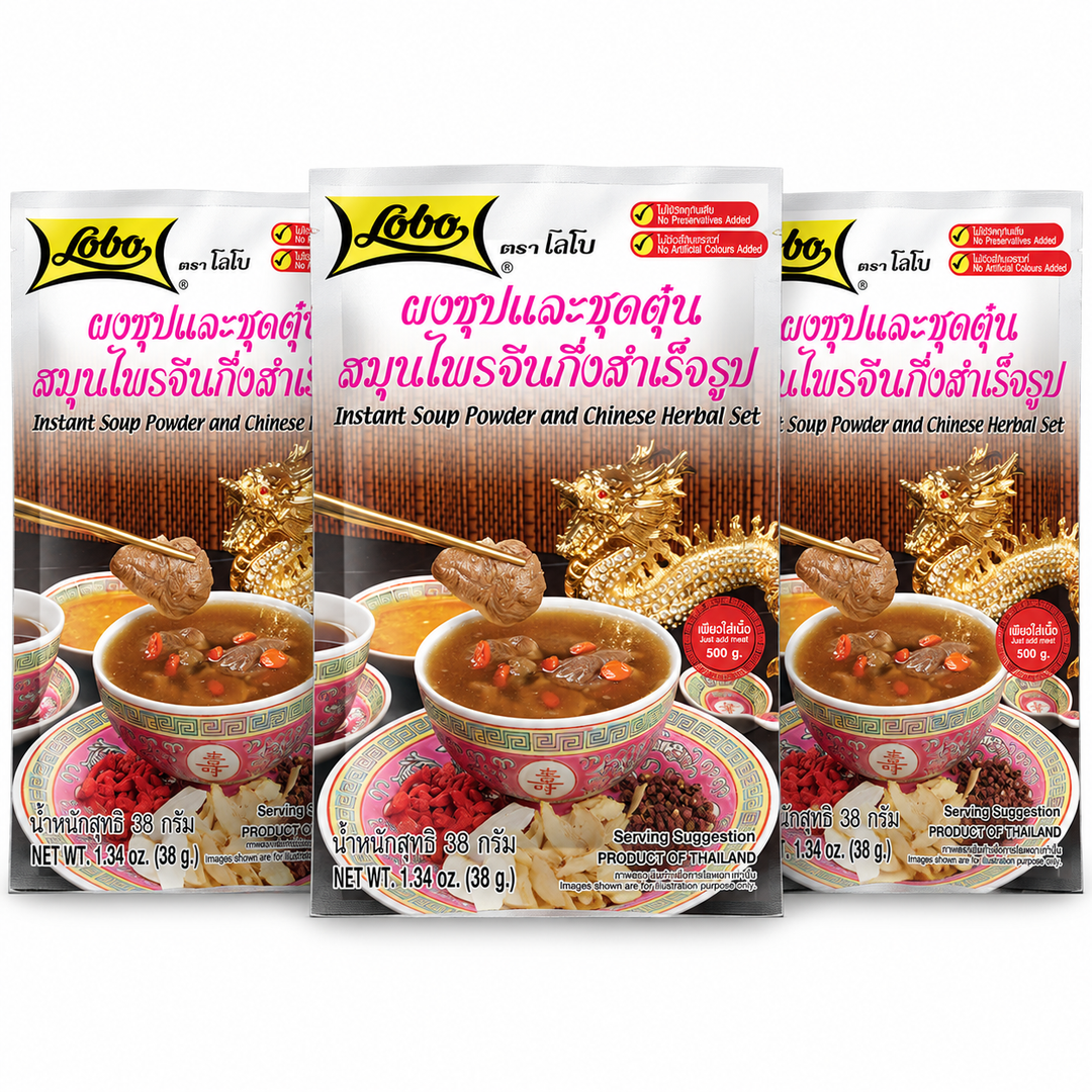 Lobo Instant Soup Powder & Chinese Herbal Set — 3 × 38 g — exactly three sealed retail packs