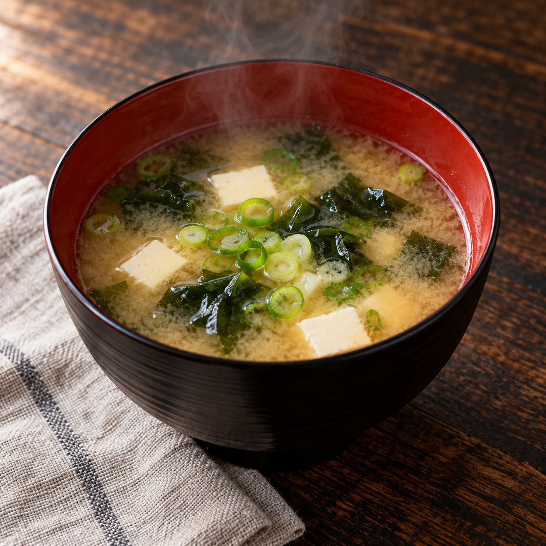 Serving suggestion for Lobo Tofu Miso Soup Powder — 3 × 30 g; prepared food is not included