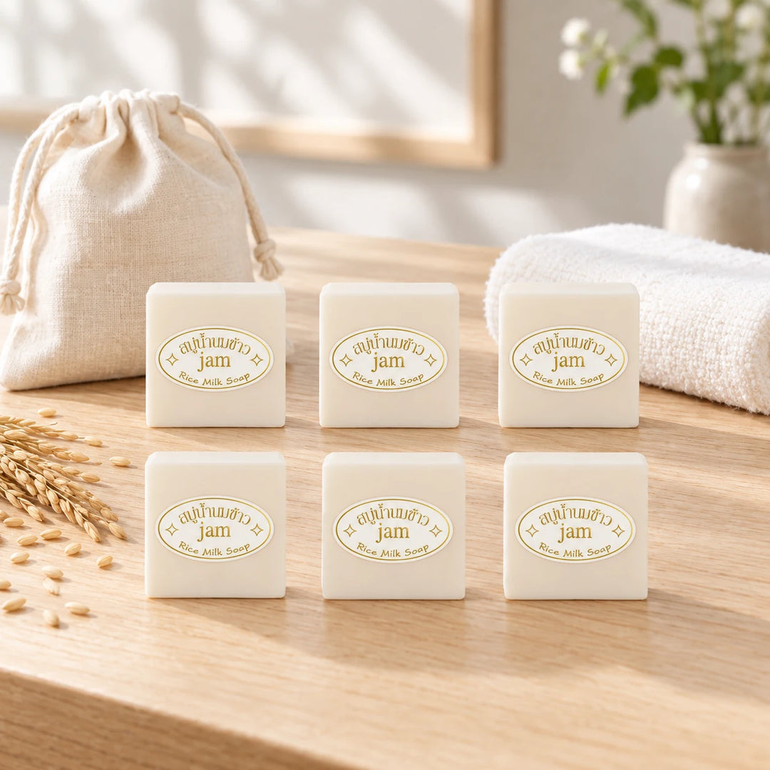 Jam Rice Milk Soap 65 g — Packs of 3, 6 or 12 — lifestyle product view