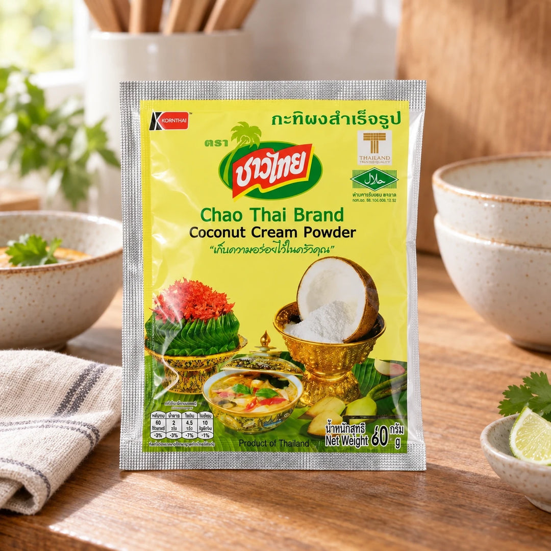 Chao Thai Coconut Cream Powder 60g — supplementary product photograph; decorative props are not included