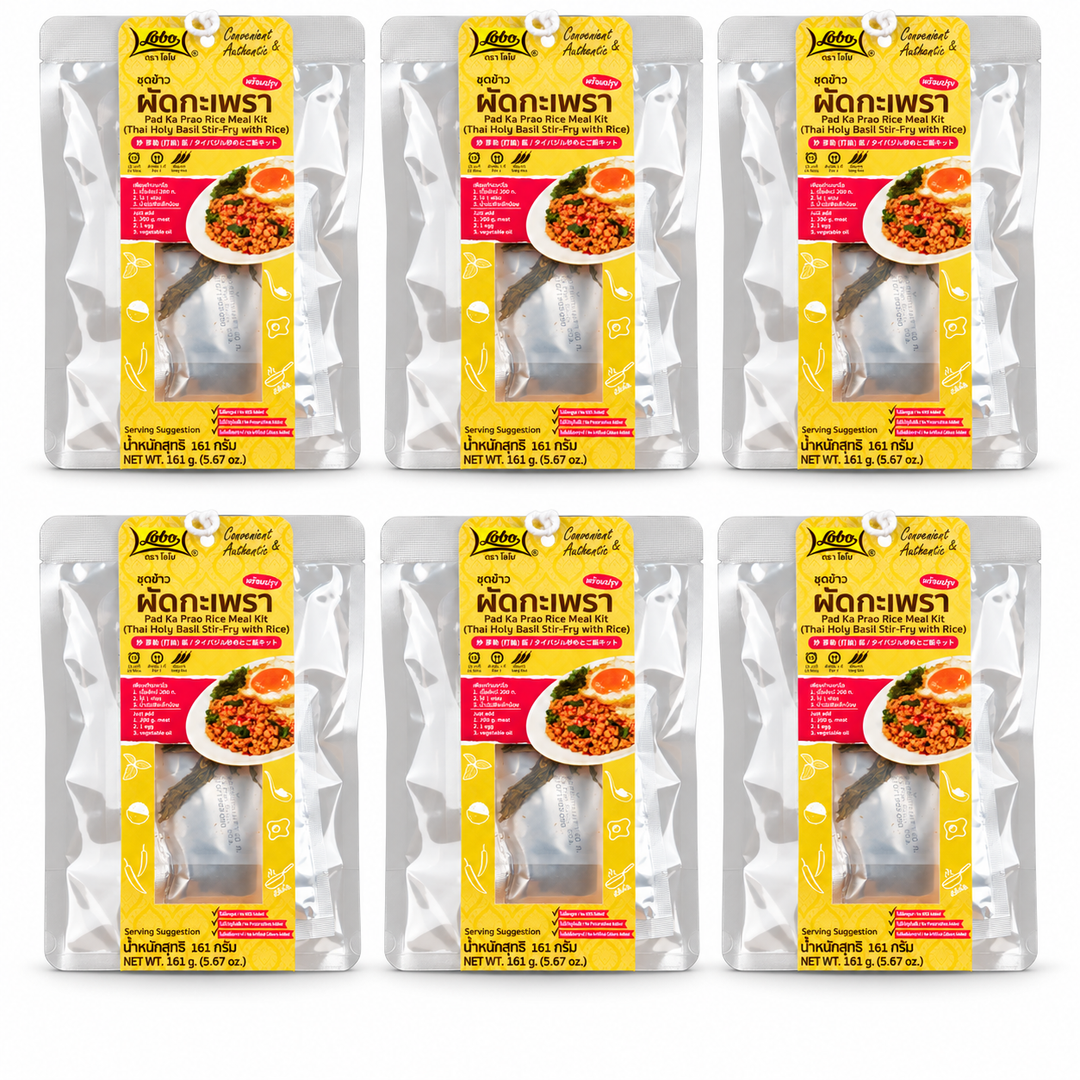 Lobo Pad Ka Prao Rice Meal Kit — 6 × 161 g — exactly 6 sealed retail kits