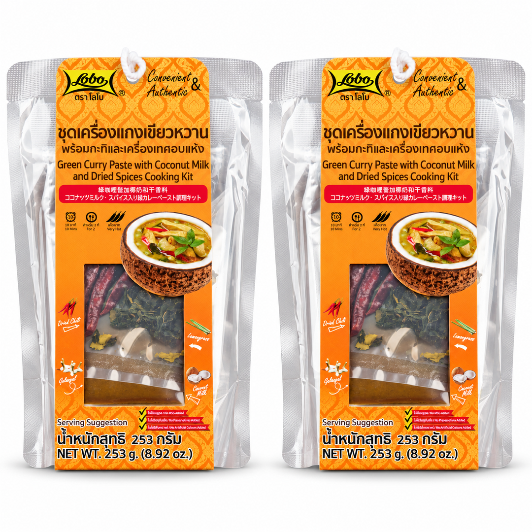 Lobo Green Curry Cooking Kit with Coconut Milk & Dried Spices — 2 × 253 g — exactly two sealed retail kits