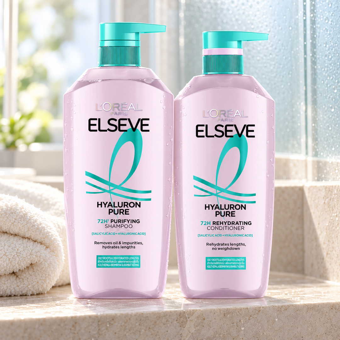L'Oréal Paris Elseve Hyaluron Pure Shampoo 400 ml + Conditioner 375 ml Duo — lifestyle photograph 1