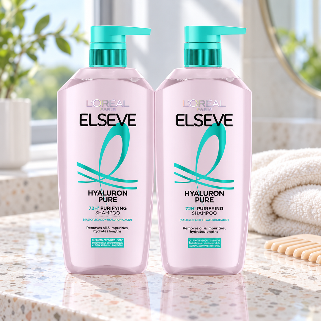 L'Oréal Paris Elseve Hyaluron Pure 72H Purifying Shampoo 400 ml x 2 — lifestyle photograph 1