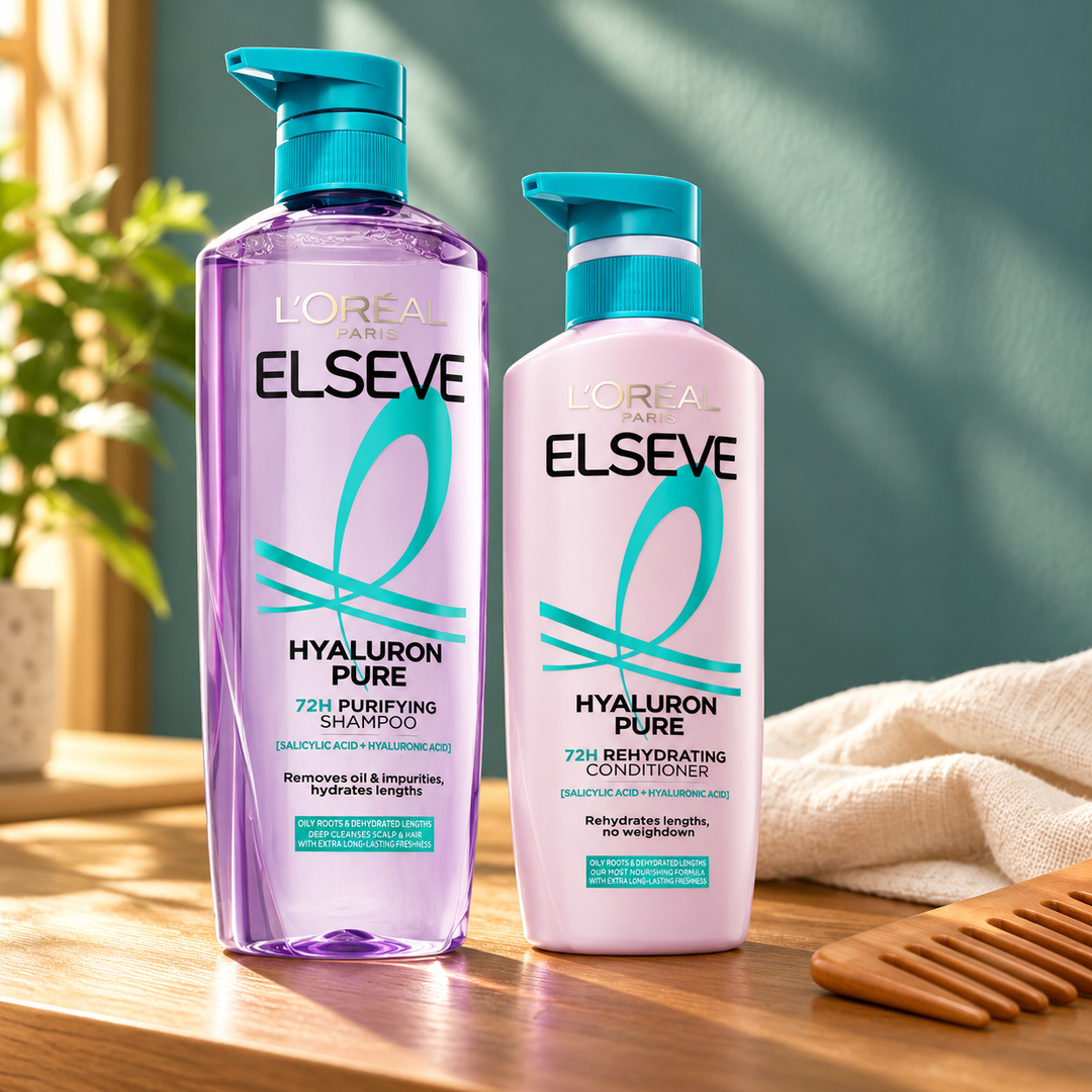 L'Oréal Paris Elseve Hyaluron Pure Shampoo 620 ml + Conditioner 375 ml Duo — lifestyle photograph 2