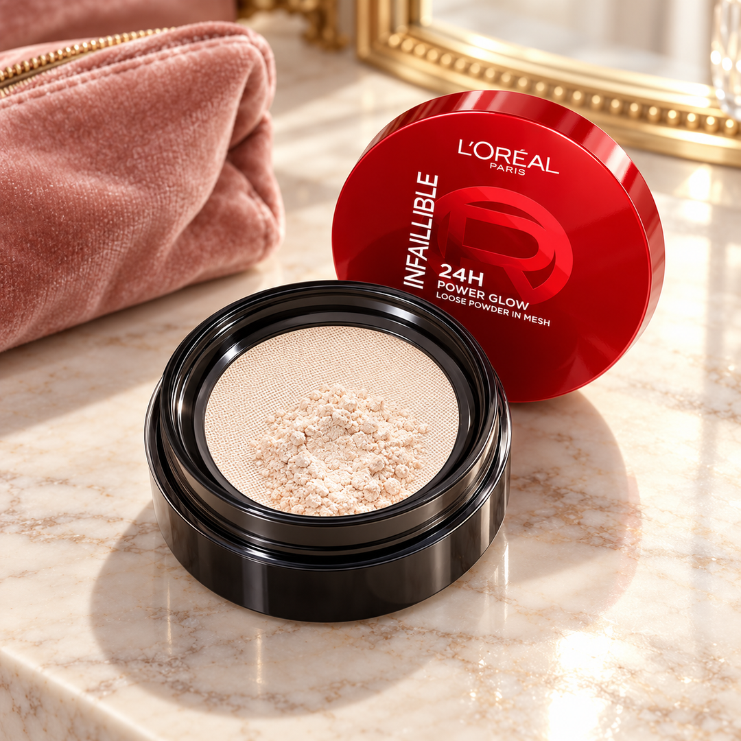 L'Oréal Paris Infallible 24H Power Glow Loose Powder in Mesh — 9.5 g — lifestyle photograph 1; shade Light