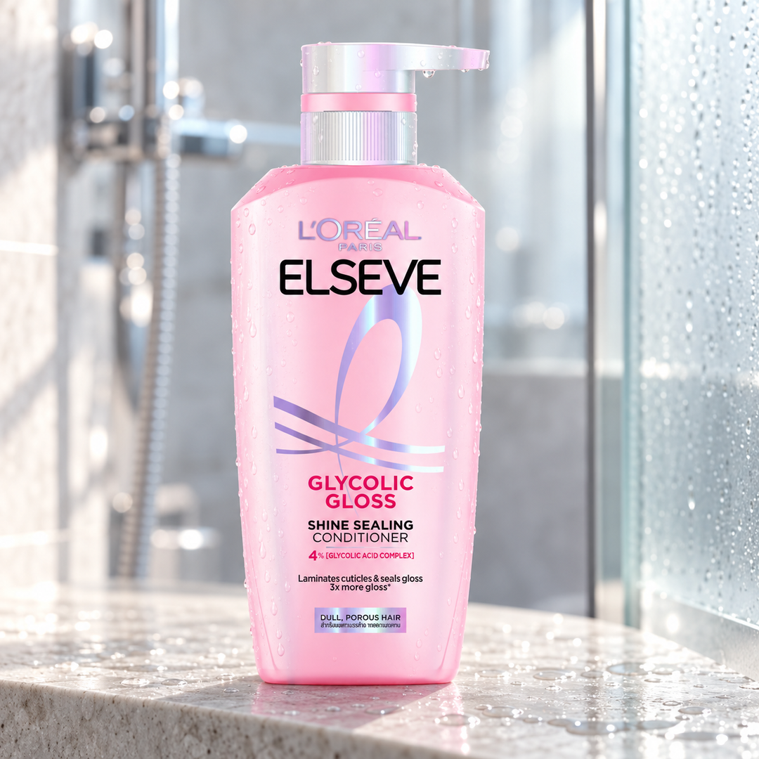 L'Oréal Paris Elseve Glycolic Gloss Shine Sealing Conditioner 375 ml — lifestyle photograph 2