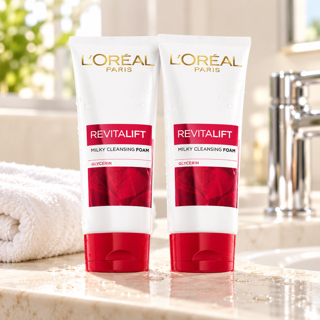 L'Oréal Paris Revitalift Cleansing Foam Duo — 2 x 100 ml — lifestyle photograph 1