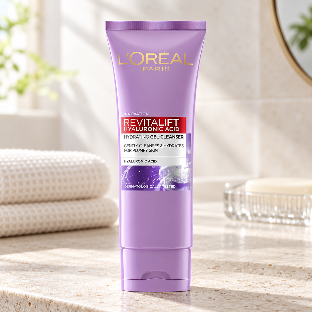 L'Oréal Paris Revitalift Hyaluronic Acid Hydrating Gel Cleanser — 100 ml — lifestyle photograph 1