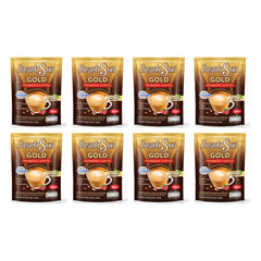 Beauti Srin Gold Probiotic Instant Coffee — exactly 8 complete retail packs, 10 × 16 g sachets per pack, on white background