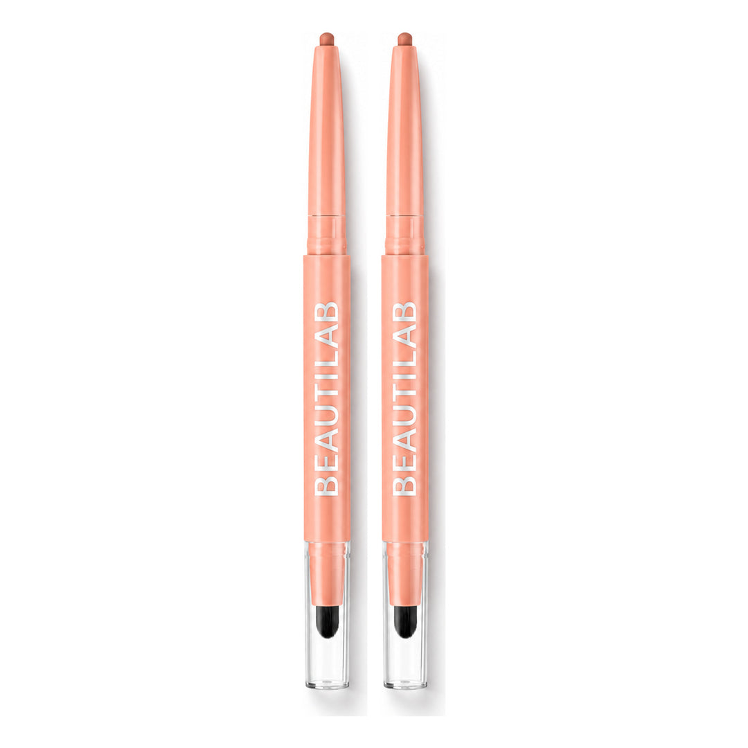 BEAUTILAB Peach Perfect Stay Lip Liner with Blending Brush — 2 Pencils | 0.16 g Each — exactly 2 retail units shown on white background.
