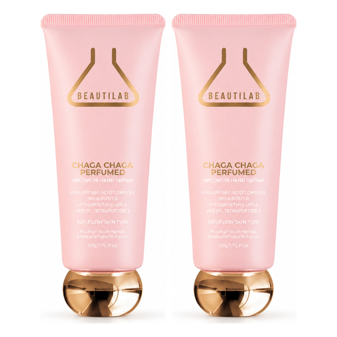 BEAUTILAB Chaga Chaga Recovery Hand Cream — 2 Tubes | 50 g Each — exactly 2 retail units shown on white background.