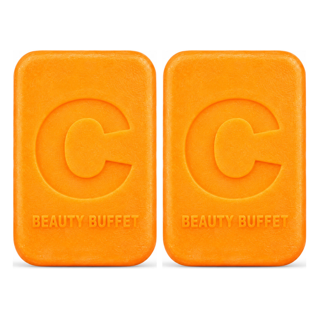 Beauty Buffet Vitamin C Aura Face & Body Cleansing Soap — 2 × 100 g Bars — exactly 2 retail units shown on white background.