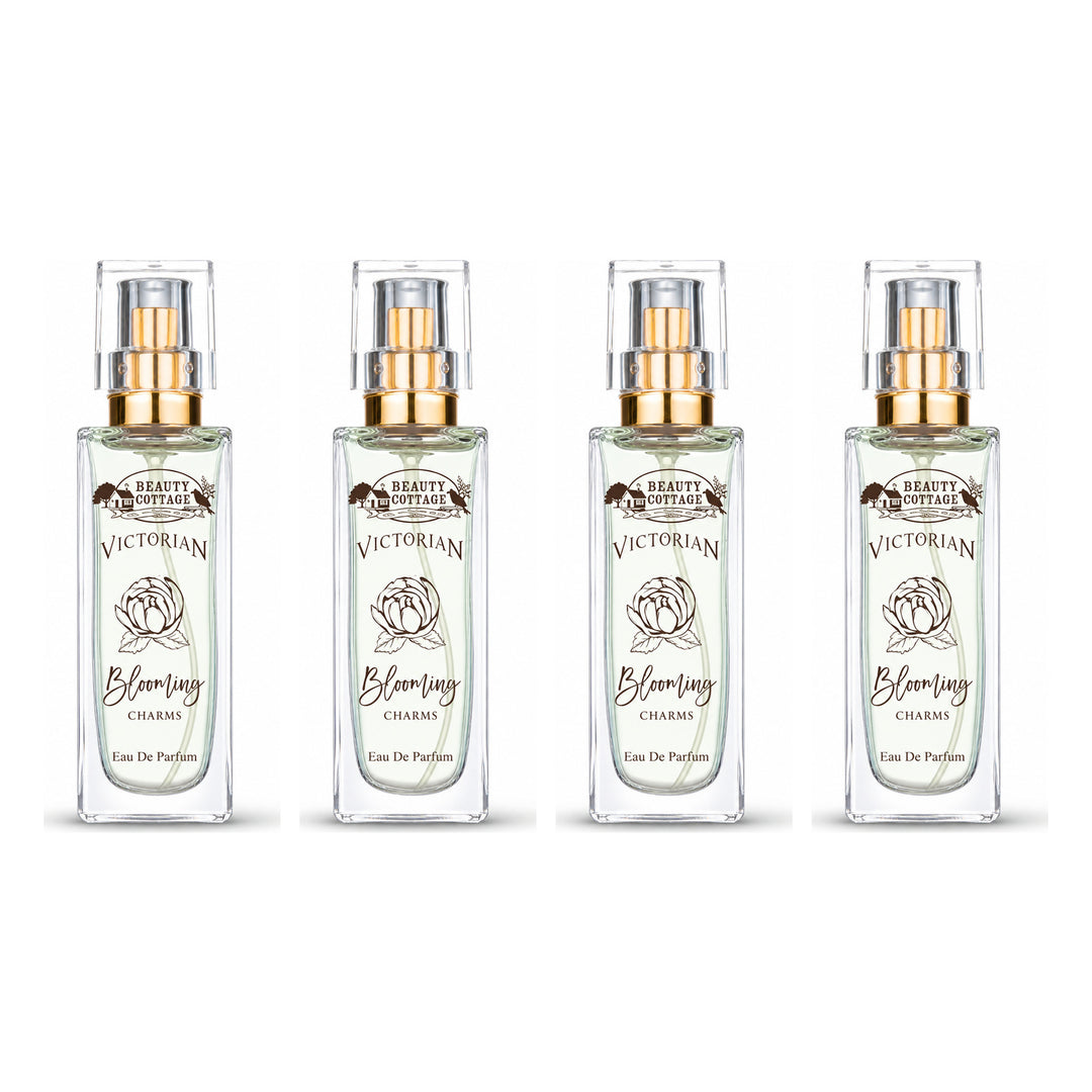 Beauty Cottage Victorian Blooming Charms Eau de Parfum — 4 Bottles | 30 ml Each — exactly 4 retail units shown on white background.