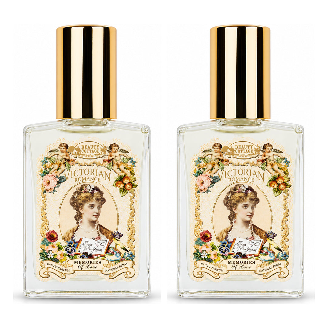 Beauty Cottage Victorian Romance Memories of Love Eau de Parfum — 2 Bottles | 28 ml Each — exactly 2 retail units shown on white background.