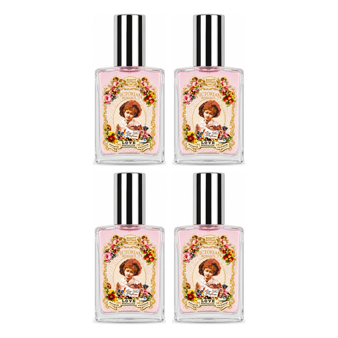 Beauty Cottage Victorian Romance Love Nostalgia Eau de Parfum — 4 Bottles | 28 ml Each — exactly 4 retail units shown on white background.
