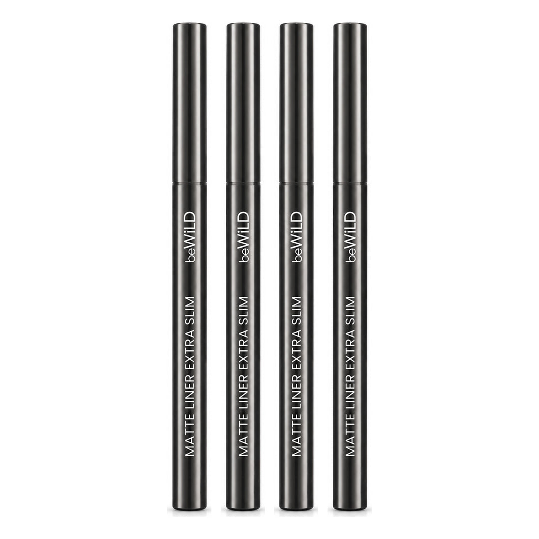 beWiLD Matte Liner Extra Slim Liquid Eyeliner — 4 Pens | 0.8 g Each — exactly 4 retail units shown on white background.