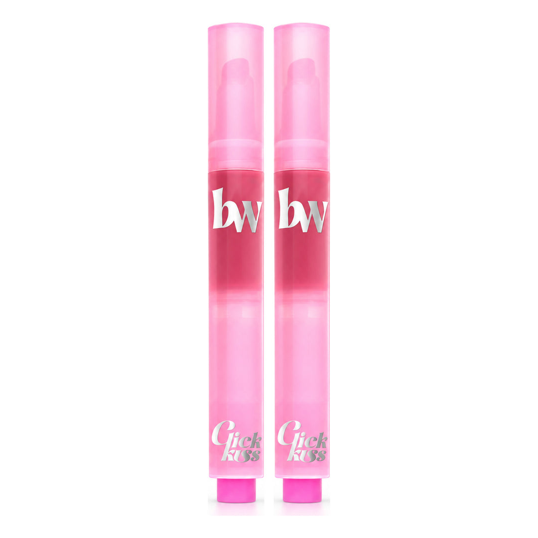 beWiLD Click Kiss Melting Lip Glossy Lip Colour — 2 Sticks | 2.5 g Each — exactly 2 retail units shown on white background.