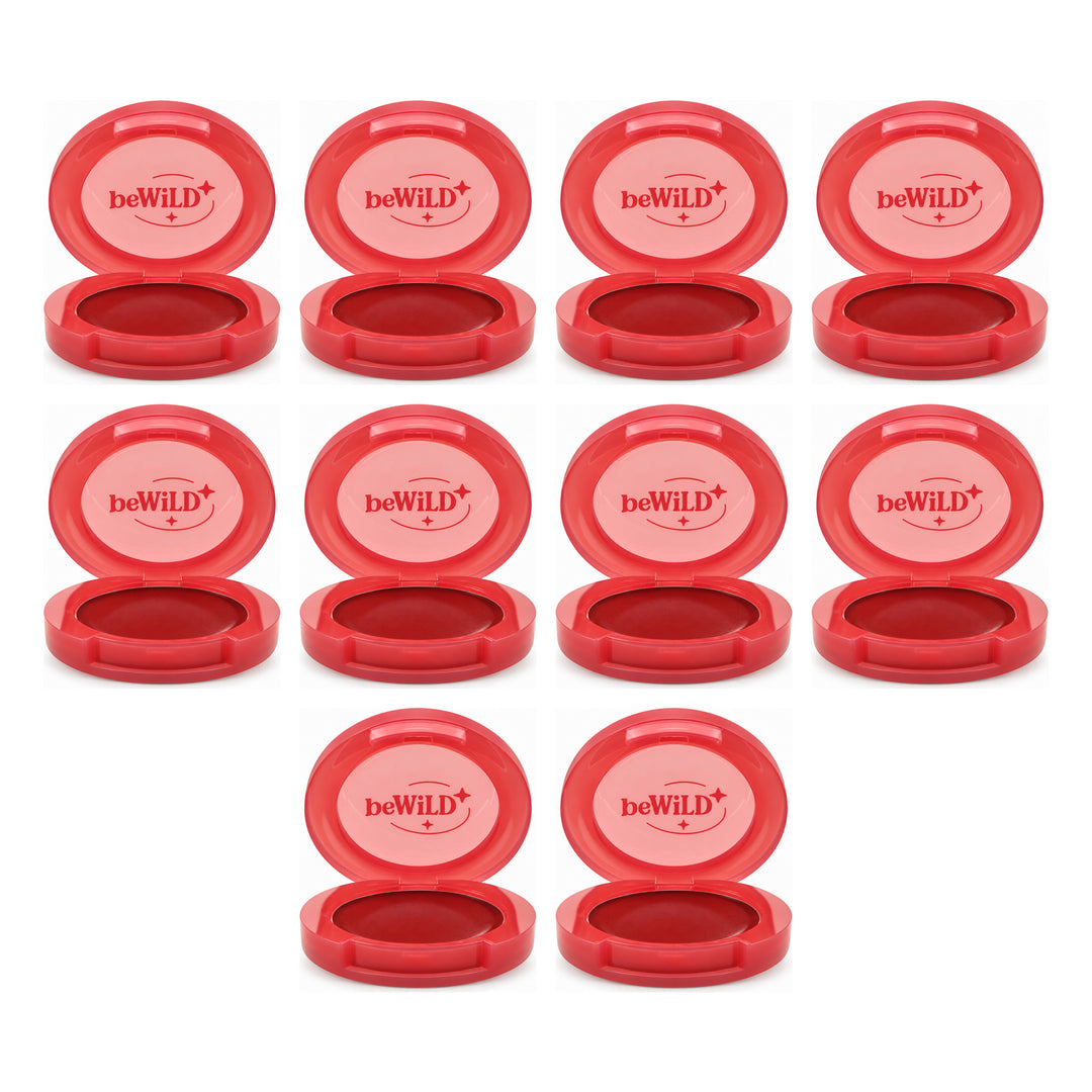 beWiLD Fruity Balm Cream Lip & Cheek Colour — 10 Pots | 3 g Each — exactly 10 retail units shown on white background.