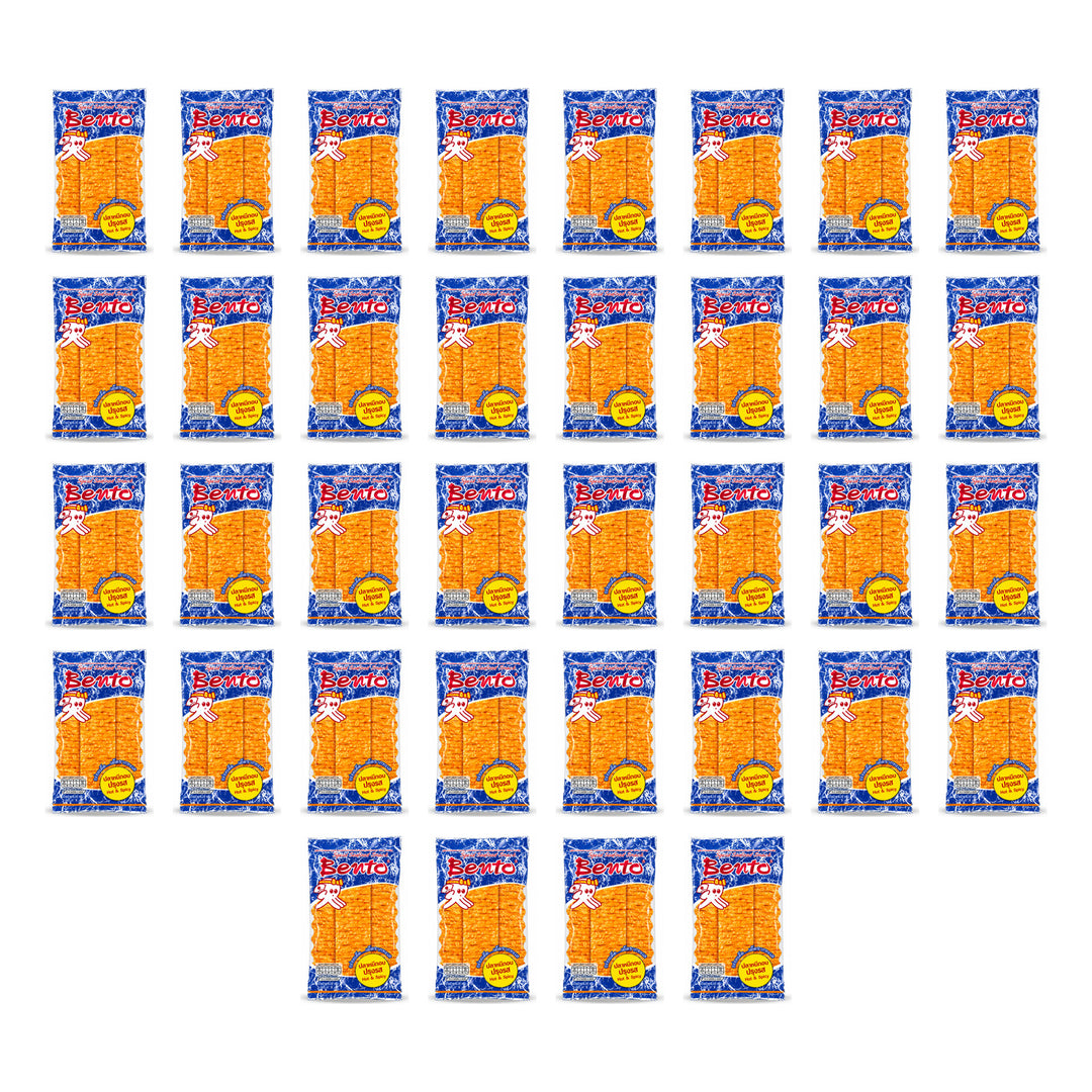 Bento Hot & Spicy Squid Seafood Snack — 6 retail packs, 36 individual 18 g sachets shown.
