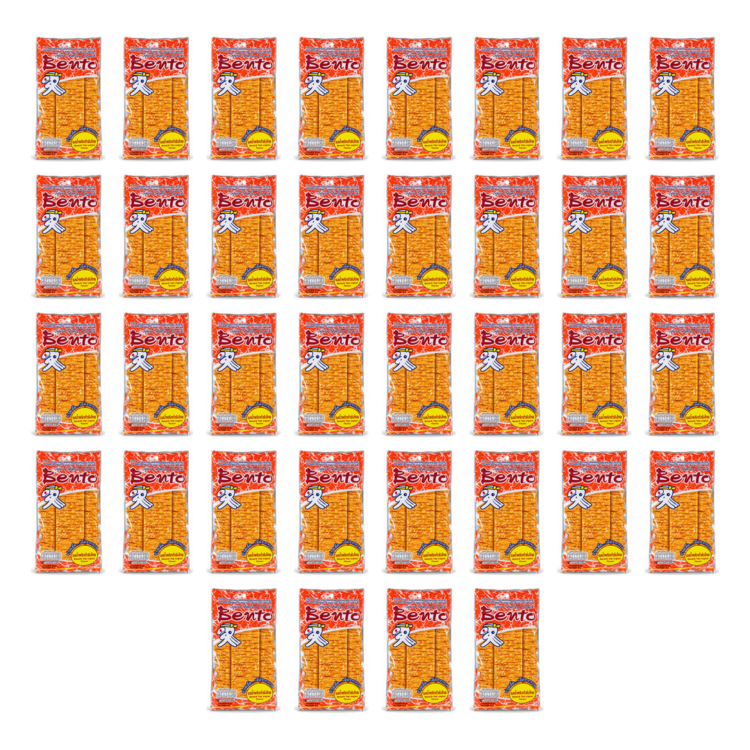 Bento Namprik Thai Original Squid Seafood Snack — 6 retail packs, 36 individual 18 g sachets shown.
