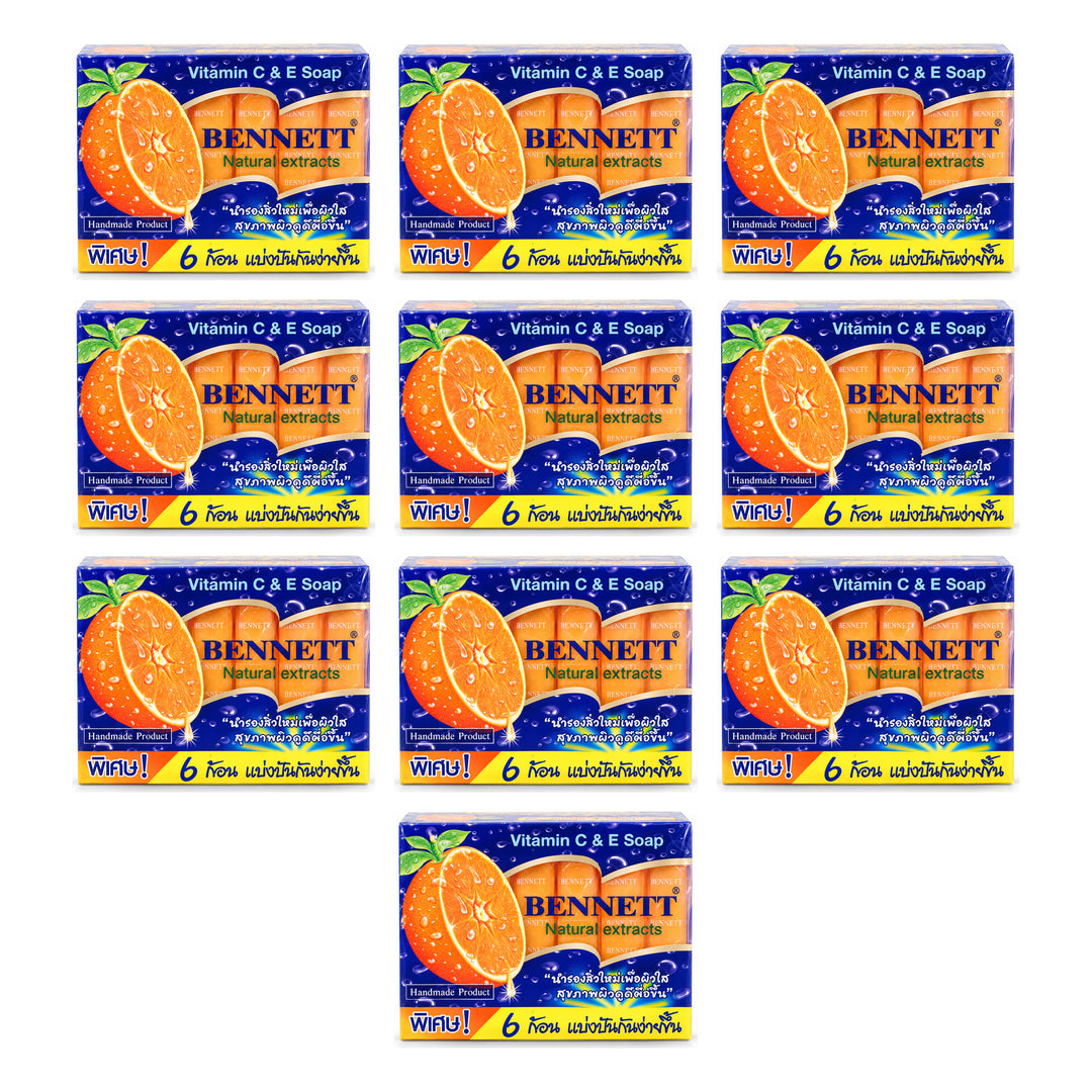Bennett Natural Extracts Vitamin C & E Travel Mini Soap — 10 Boxes | 60 × 25 g Bars — exactly 10 retail units shown on white background.