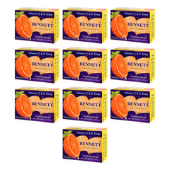 Bennett Natural Extracts Vitamin C & E Face & Body Soap — 10 × 130 g Bars — exactly 10 complete retail units shown on white background.