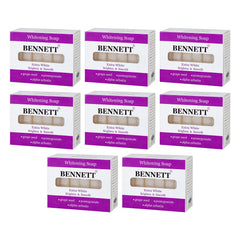 Bennett Extra White Cleansing Soap — Travel Mini Bars — 8 Boxes | 48 × 25 g Bars — exactly 8 complete retail units shown on white background.