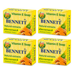 Bennett Vitamin E Curcuma Turmeric Face & Body Soap — 4 × 130 g Bars — exactly 4 complete retail units shown on white background.