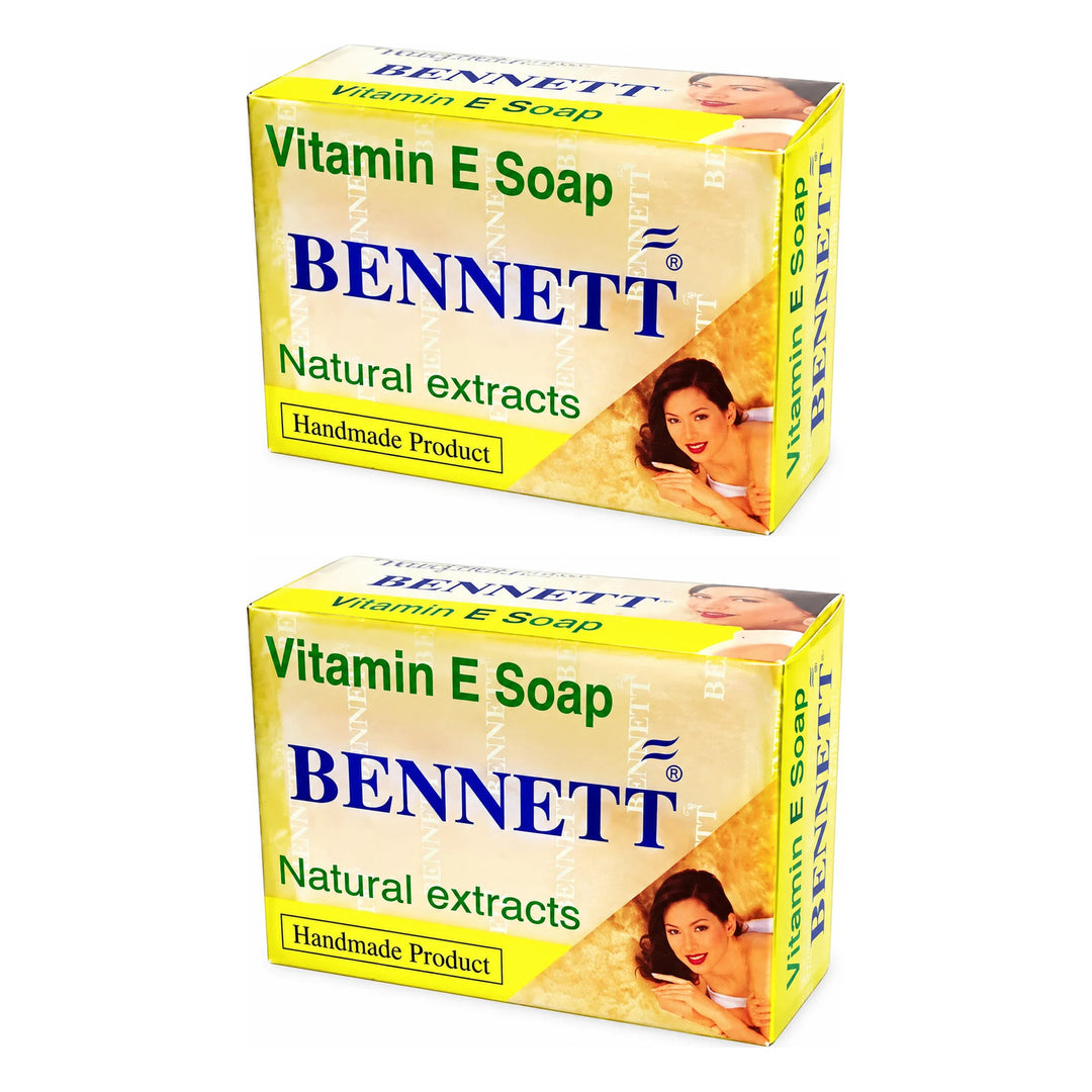 Bennett Vitamin E Face & Body Cleansing Soap — 2 × 130 g Bars — exactly 2 complete retail units shown on white background.