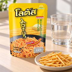 Lotus Butter Corn 25 g packet at snack time