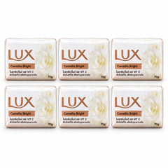 LUX Camellia Bright Bar Soap — 6 × 70 g — exactly 6 retail units on white