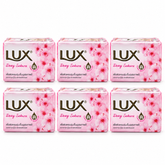 LUX Dewy Sakura Bar Soap — 6 × 70 g — exactly 6 retail units on white
