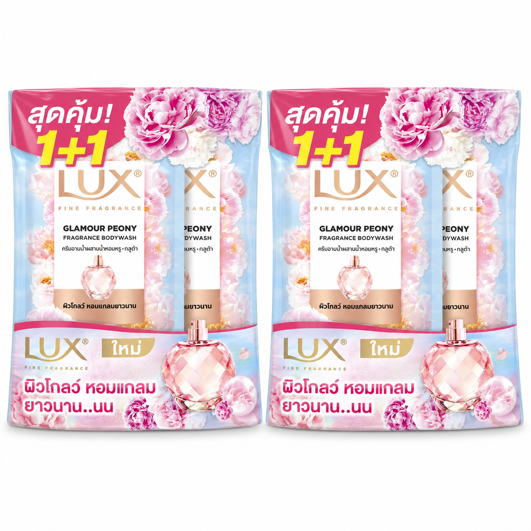 LUX Glamour Peony Body Wash Refill — 4 × 400 ml (2 Manufacturer Twin Packs) — exact retail quantity