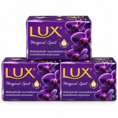 Three wrapped LUX Magical Spell soap bars, 70 g each, on white