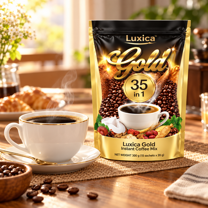 Luxica Gold 35-in-1 Herbal Instant Coffee – 15 Sachets Multipack - lifestyle 1