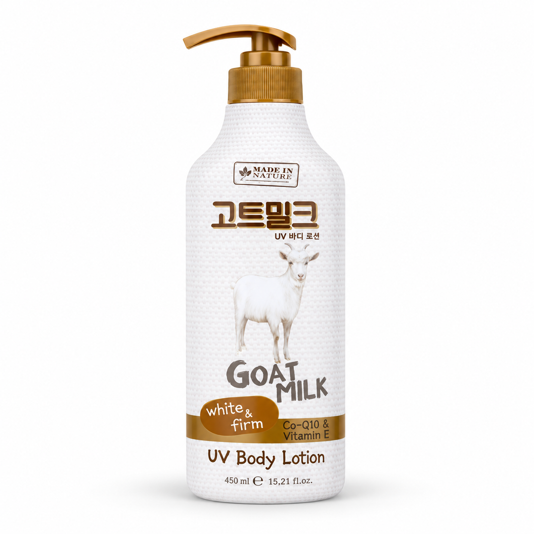 Made in Nature Goat Milk UV Body Lotion 450 ml — single retail unit on white background