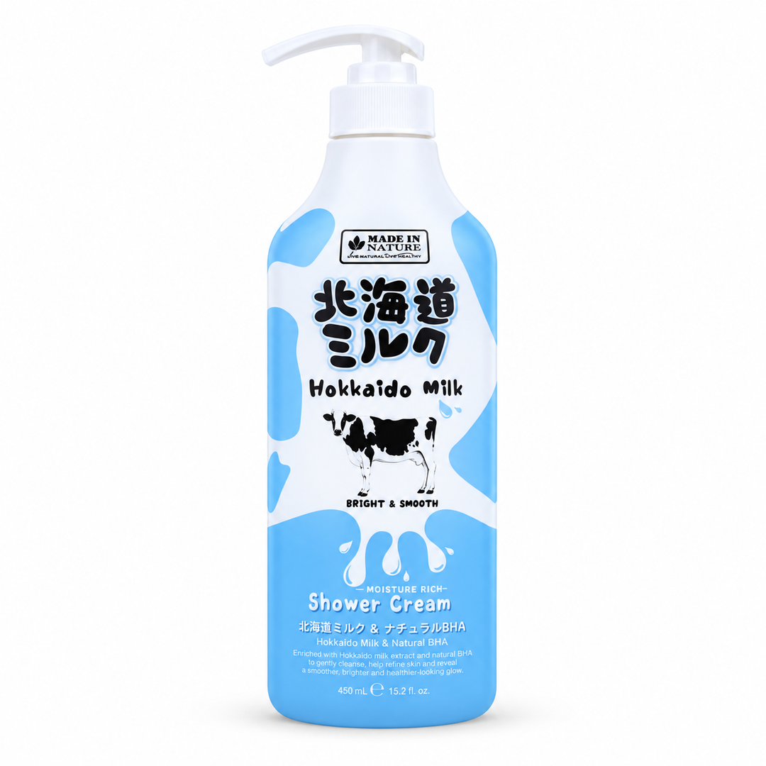 Made in Nature Hokkaido Milk Moisture Rich Shower Cream 450 ml — single retail unit on white background
