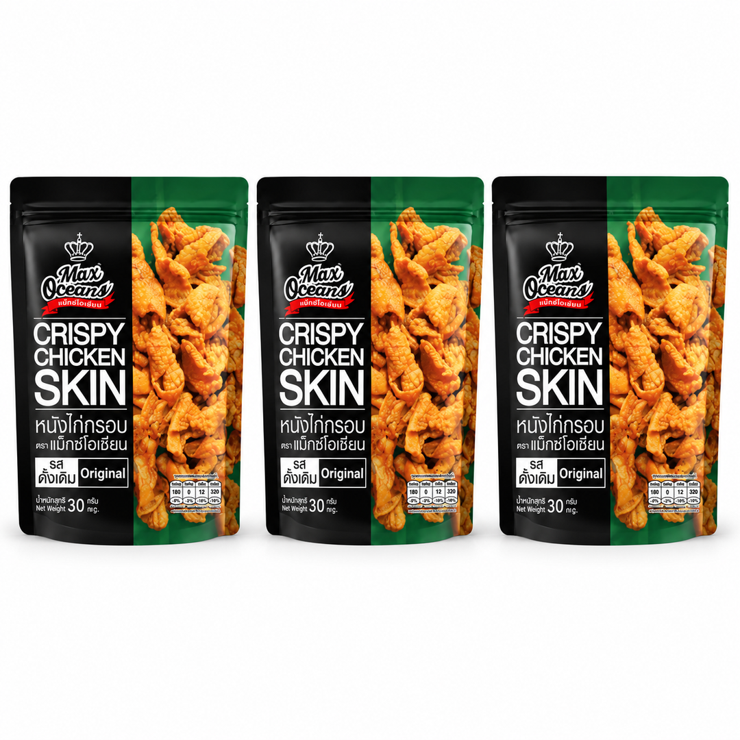Max Oceans Crispy Chicken Skin Original — 3 × 30 g — exact retail quantity