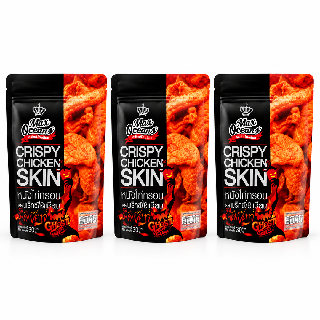 Max Oceans Crispy Chicken Skin Ghost Pepper — 3 × 30 g — exact retail quantity