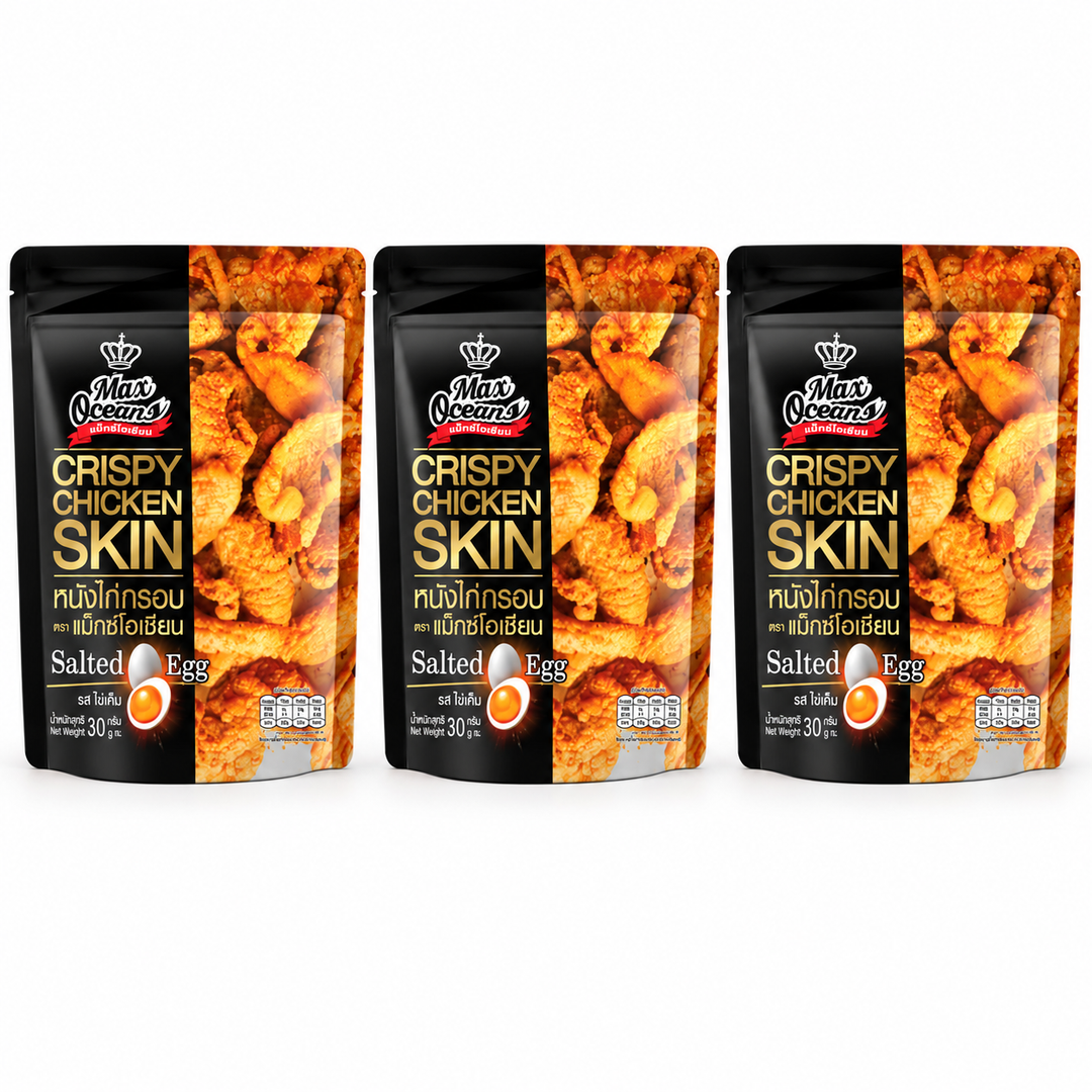 Max Oceans Crispy Chicken Skin Salted Egg — 3 × 30 g — exact retail quantity