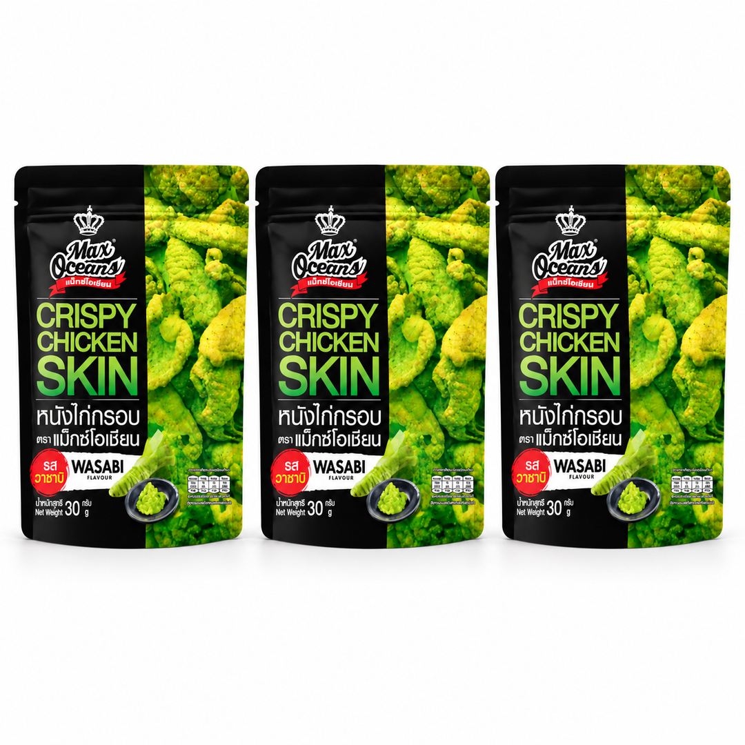 Max Oceans Crispy Chicken Skin Wasabi — 3 × 30 g — exact retail quantity