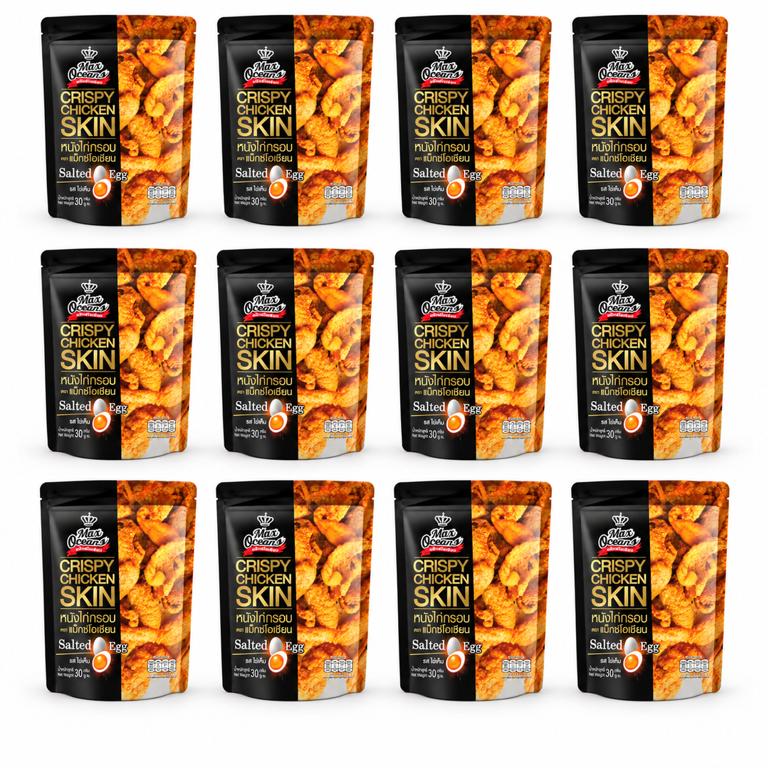 Max Oceans Crispy Chicken Skin Salted Egg — 12 × 30 g — exact retail quantity