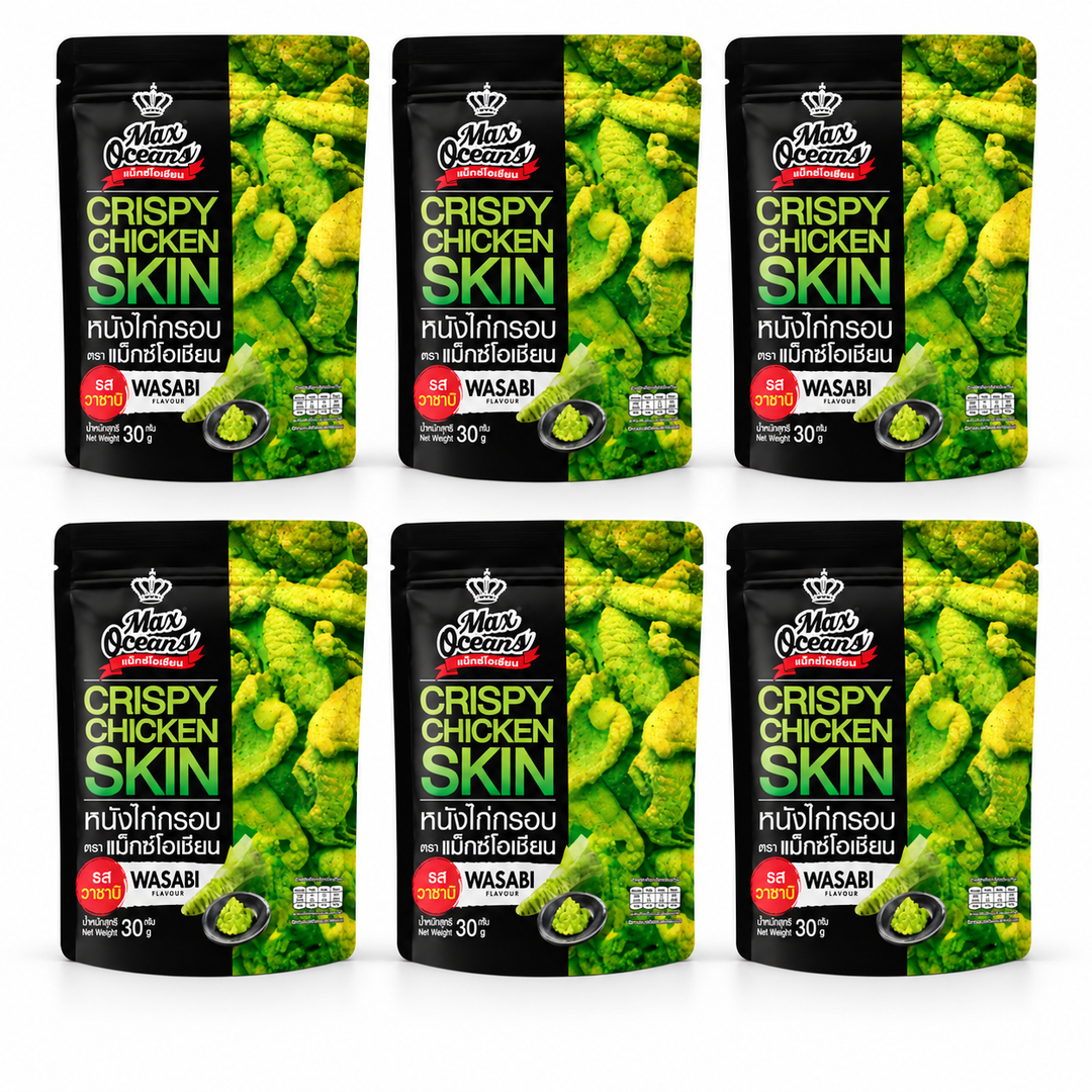 Max Oceans Crispy Chicken Skin Wasabi — 6 × 30 g — exact retail quantity