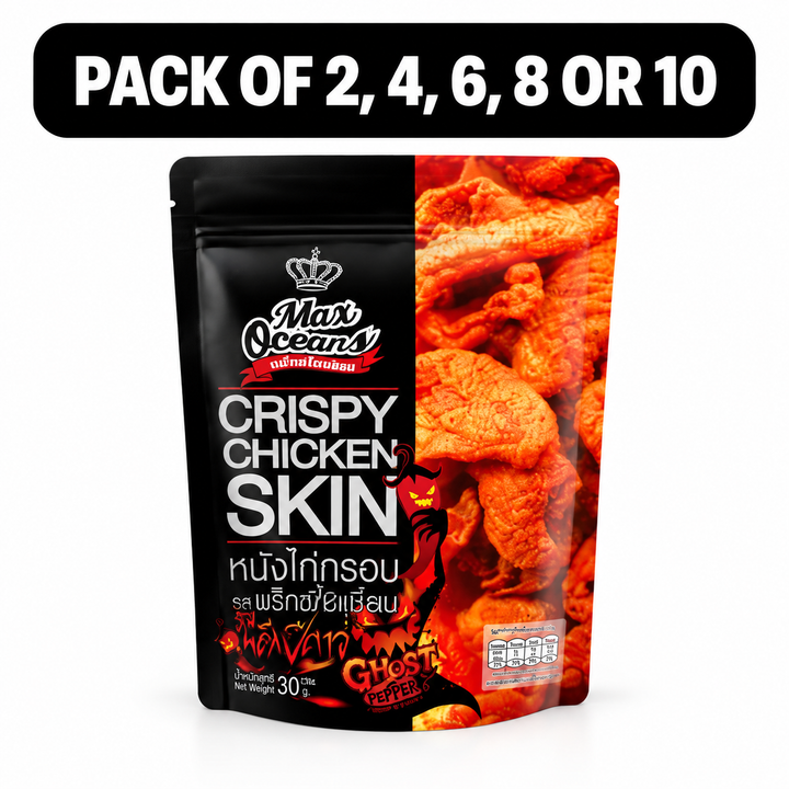 Max Oceans Crispy Chicken Skin Ghost Pepper 30g – packs of 2, 4, 6, 8 or 10