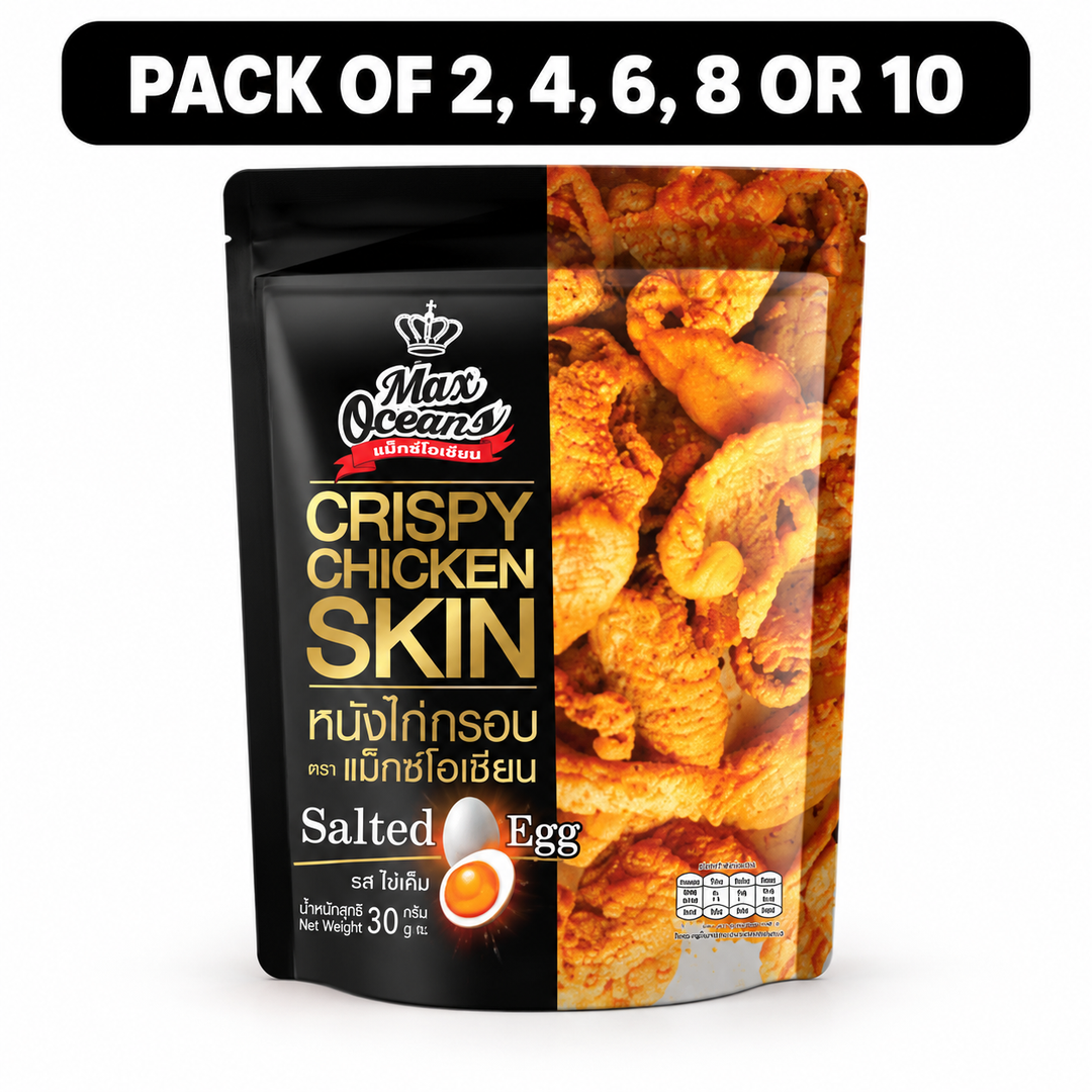 Max Oceans Crispy Chicken Skin Salted Egg 30g – packs of 2, 4, 6, 8 or 10