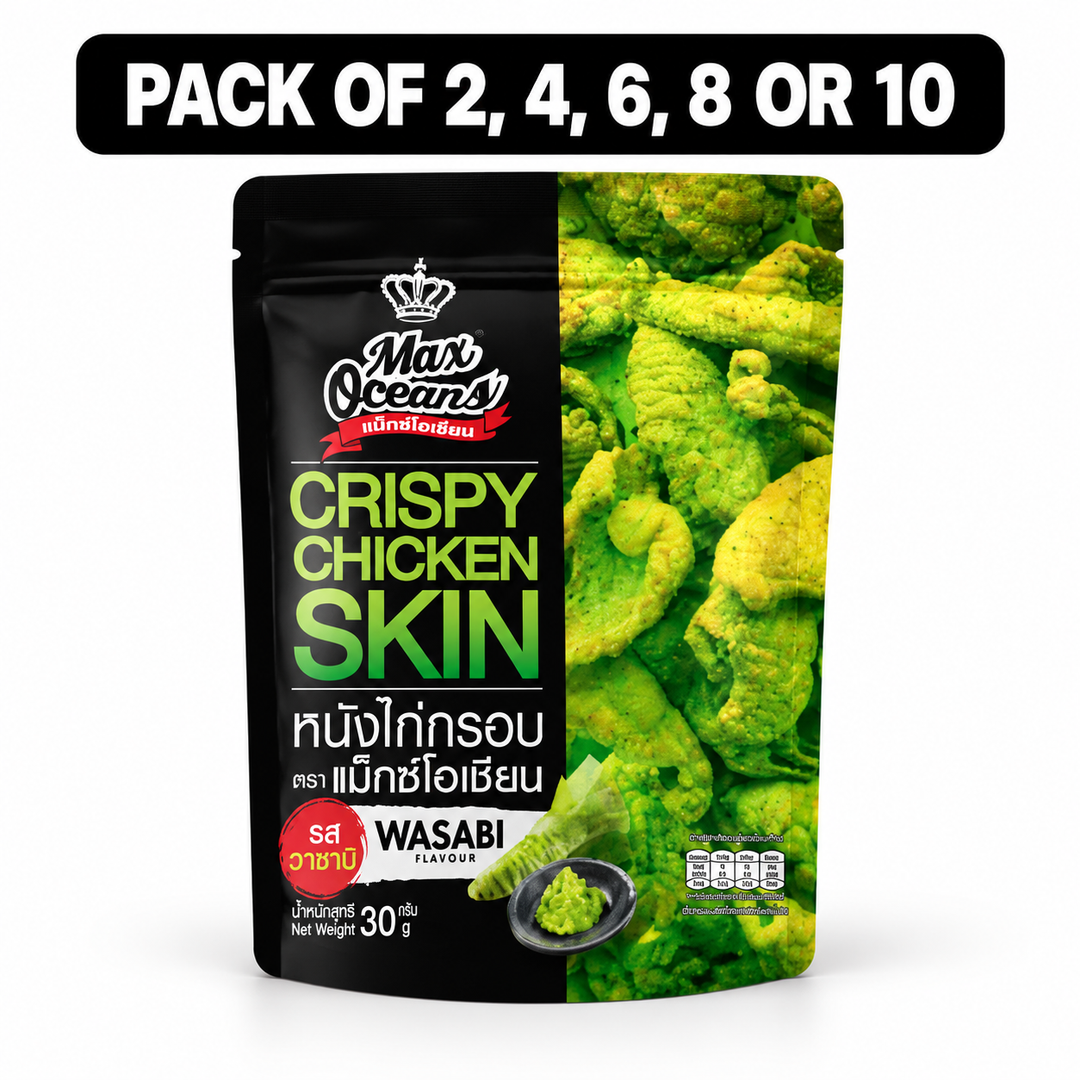 Max Oceans Crispy Chicken Skin Wasabi 30g – packs of 2, 4, 6, 8 or 10