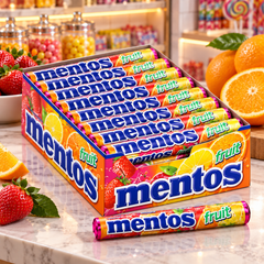 Mentos Fruit Rolls Display Box — lifestyle presentation