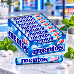 Mentos Mint Rolls Display Box — lifestyle presentation